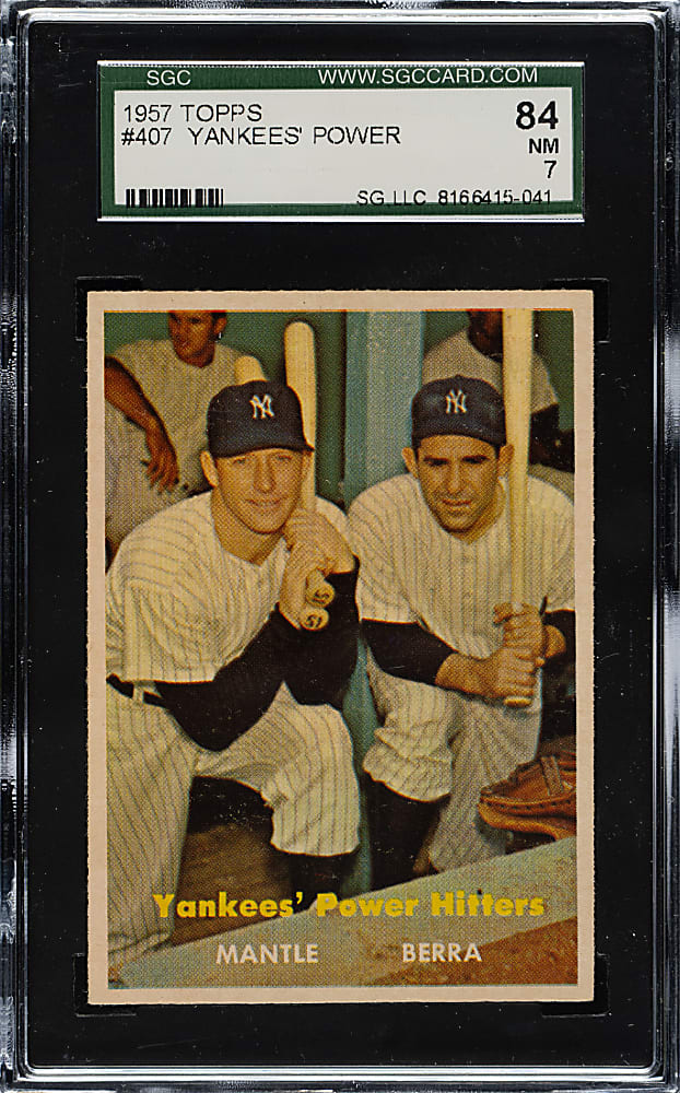 1957 Topps #407 Yankees' Power Hitters with Mantle and Berra SGC NM 84