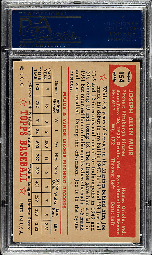 1952 Topps #154 Joe Muir PSA NM-MT 8