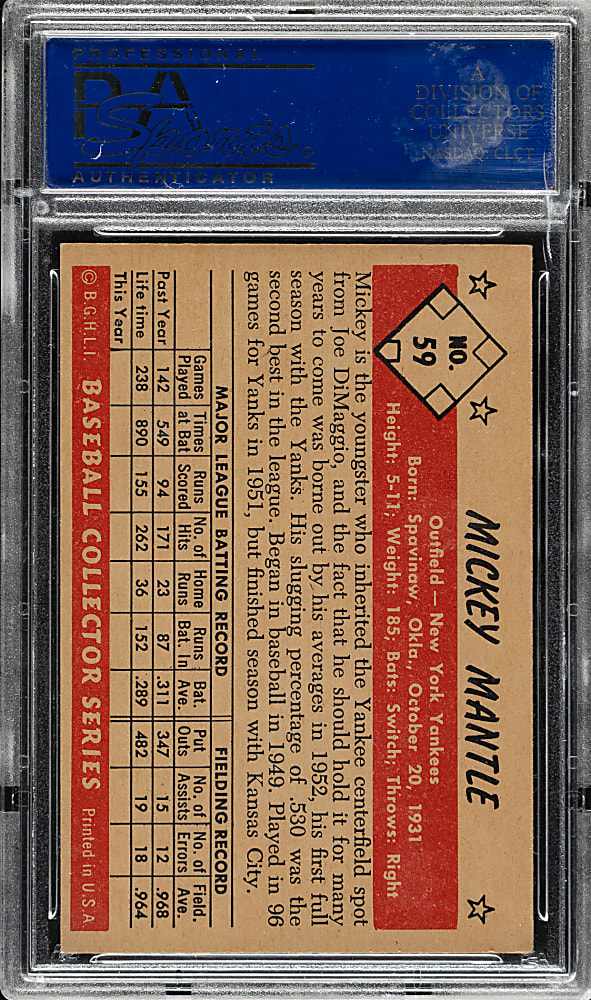 1953 Bowman Color #59 Mickey Mantle PSA NM-MT 8