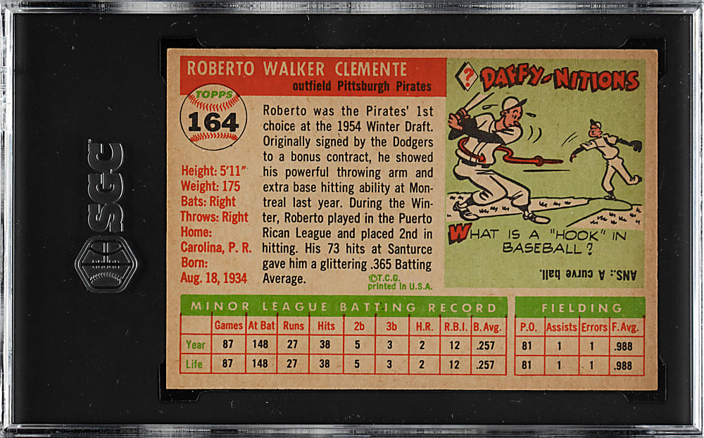 1955 Topps #164 Roberto Clemente Rookie SGC NM 7