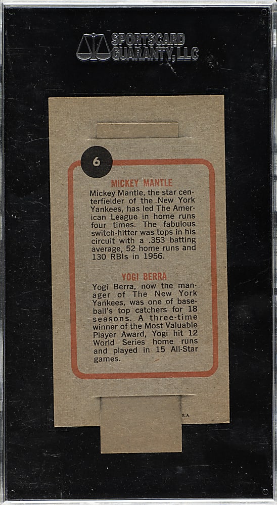 1965 Topps "Push-Pull" #6 Mickey Mantle and Yogi Berra SGC EX+ 70