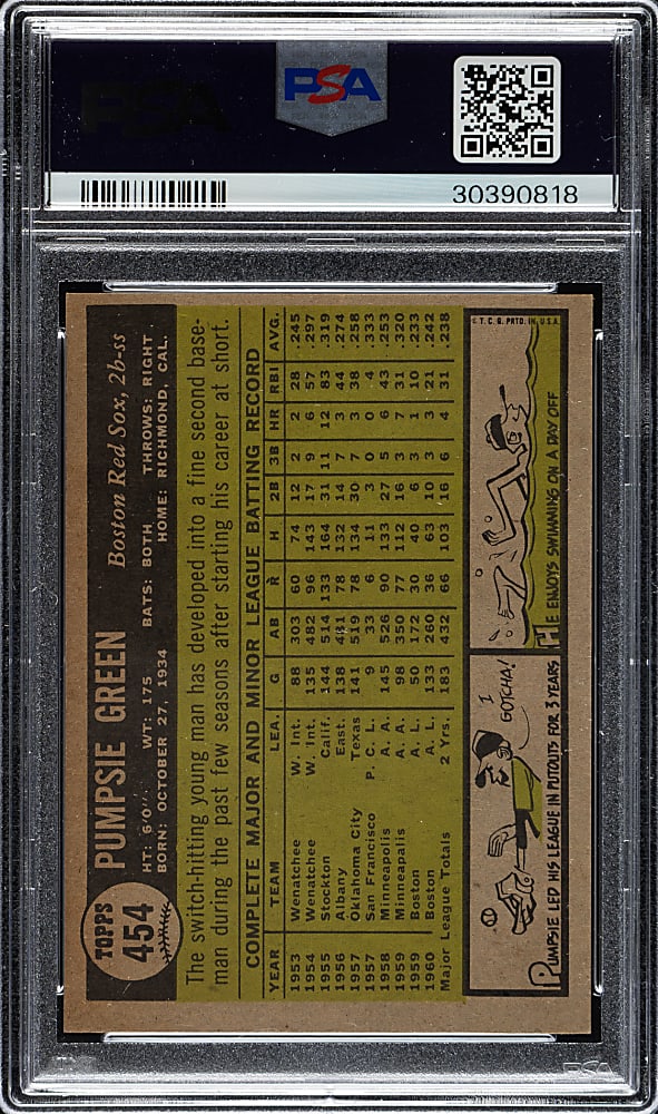 1961 Topps #454 Pumpsie Green PSA MINT 9