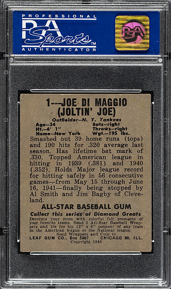 1948-1949 Leaf #1 Joe DiMaggio PSA VG-EX 4