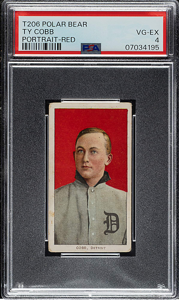 1909-1911 T206 White Border Ty Cobb Portrait Red Background PSA VG-EX 4 - Polar Bear Back