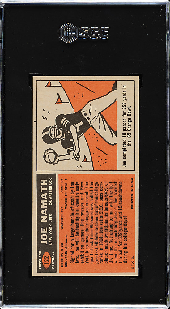 1965 Topps Football #122 Joe Namath Rookie SGC NM/MT 8