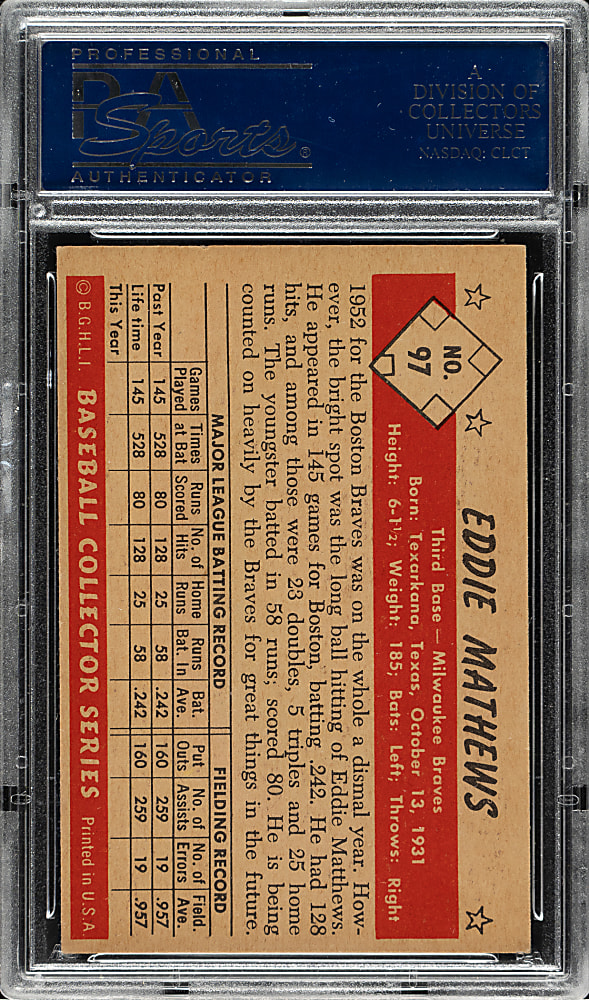 1953 Bowman Color #97 Eddie Mathews PSA NM 7
