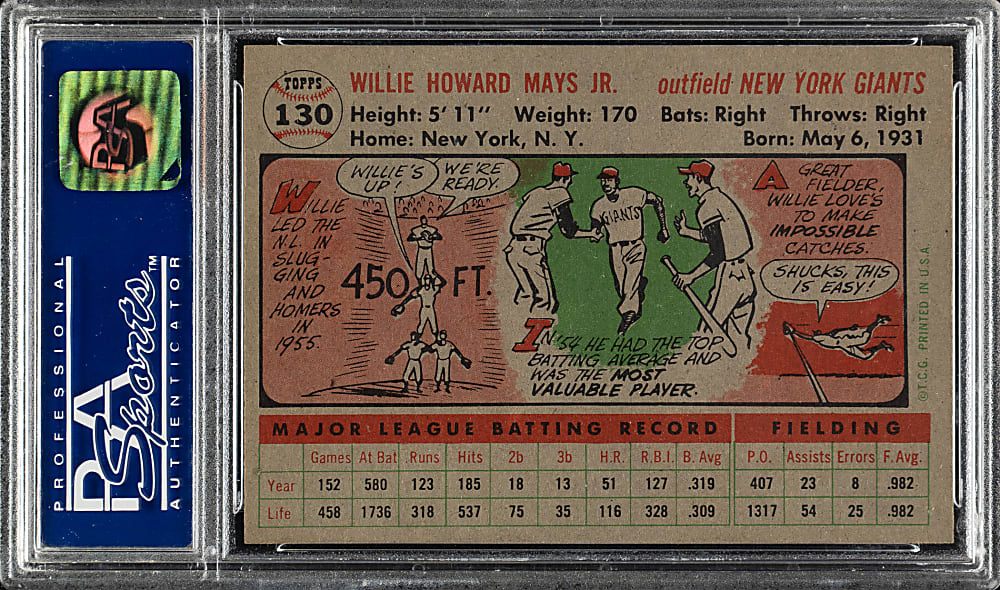 1956 Topps #130 Willie Mays Gray Back PSA NM-MT 8