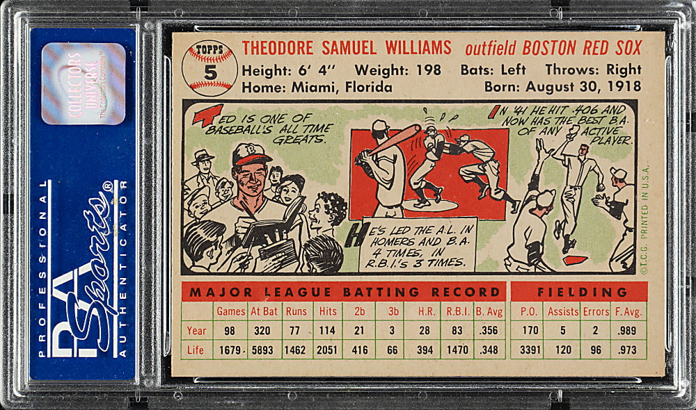 1956 Topps #5 Ted Williams White Back PSA NM-MT 8