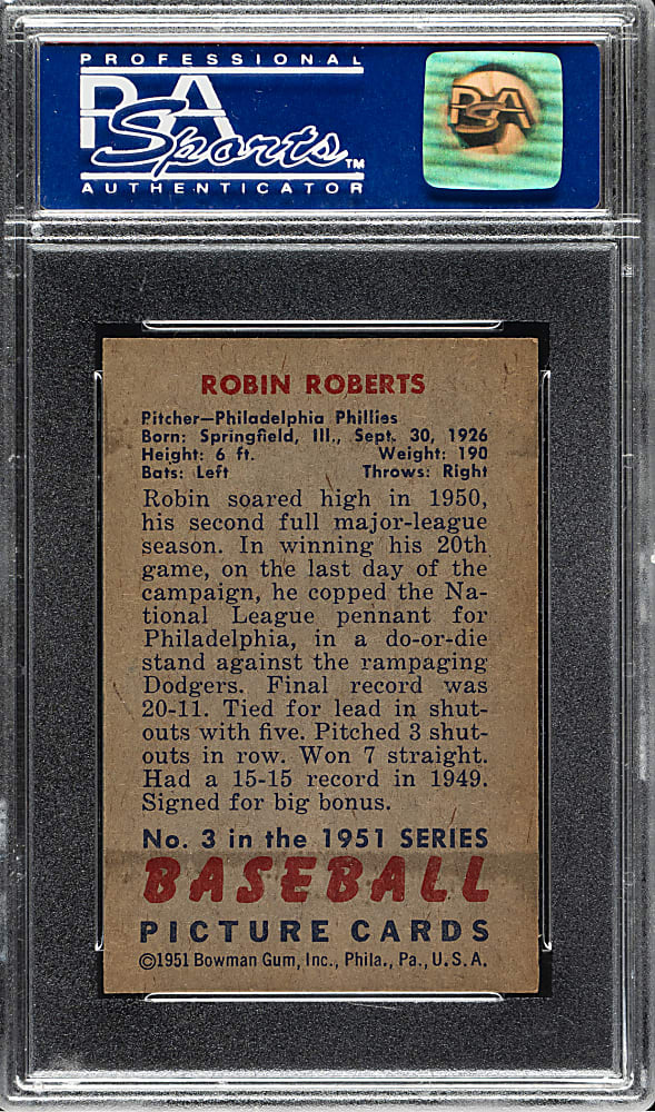 1951 Bowman #3 Robin Roberts PSA NM-MT 8