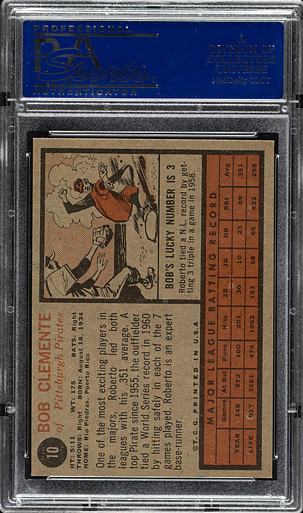 1962 Topps #10 Roberto Clemente PSA NM-MT 8