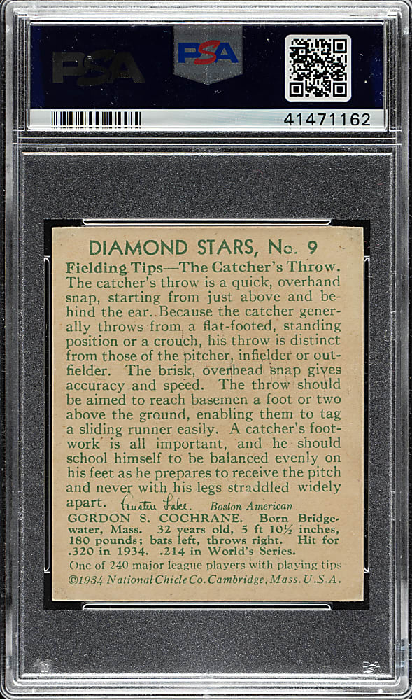 1934-1936 R327 Diamond Stars #9 Mickey Cochrane (1935 Green Back) PSA EX 5