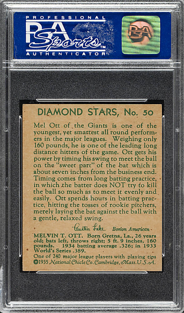 1934-1936 R327 Diamond Stars #50 Mel Ott PSA NM 7