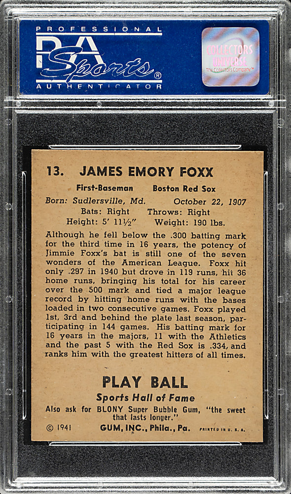 1941 R336 Play Ball #13 Jimmie Foxx PSA NM-MT 8