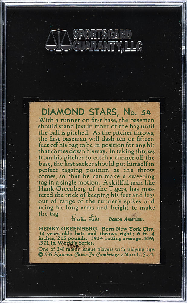1934-1936 R327 Diamond Stars #54 Hank Greenberg SGC VG/EX 4