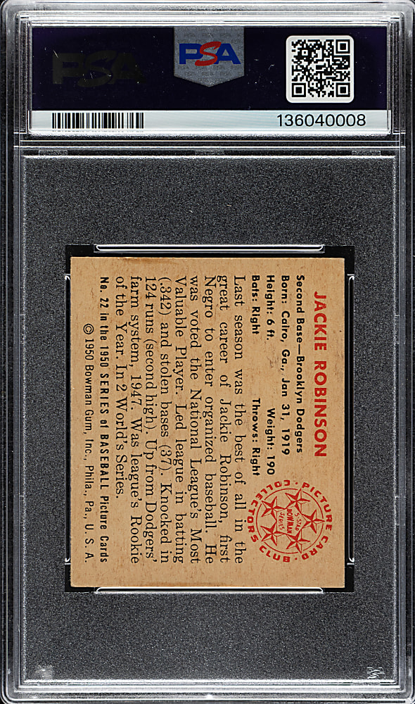 1950 Bowman #22 Jackie Robinson PSA EX 5