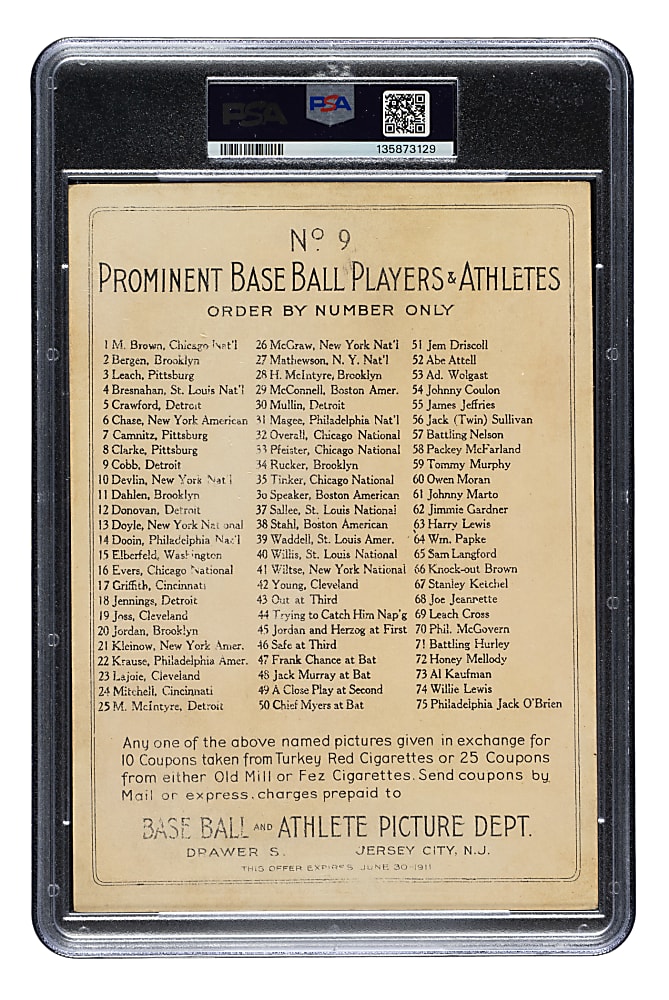 1911 T3 Turkey Red #9 Ty Cobb PSA GOOD 2