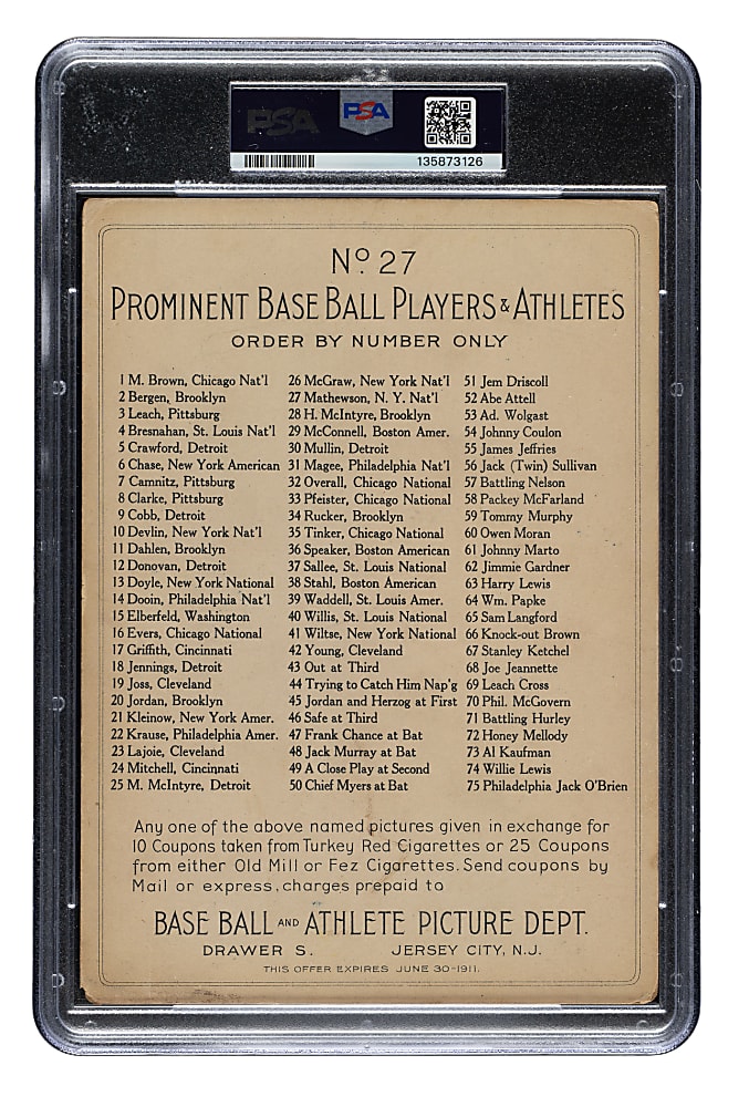 1911 T3 Turkey Red #27 Christy Mathewson PSA GOOD 2