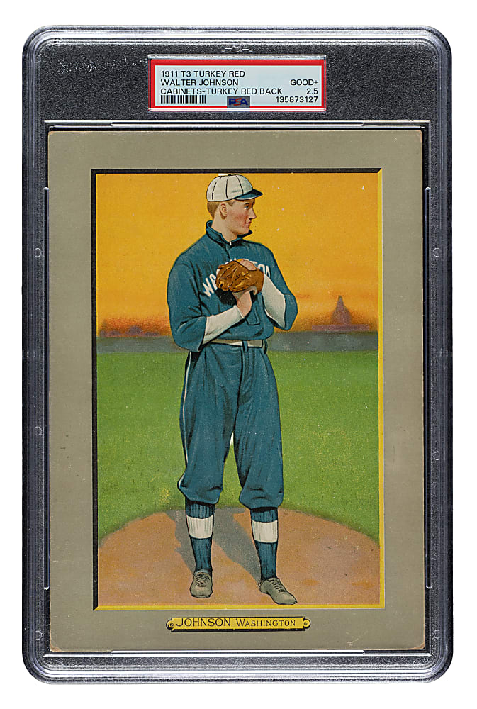 1911 T3 Turkey Red #99 Walter Johnson PSA GOOD+ 2.5 - Advertising Back