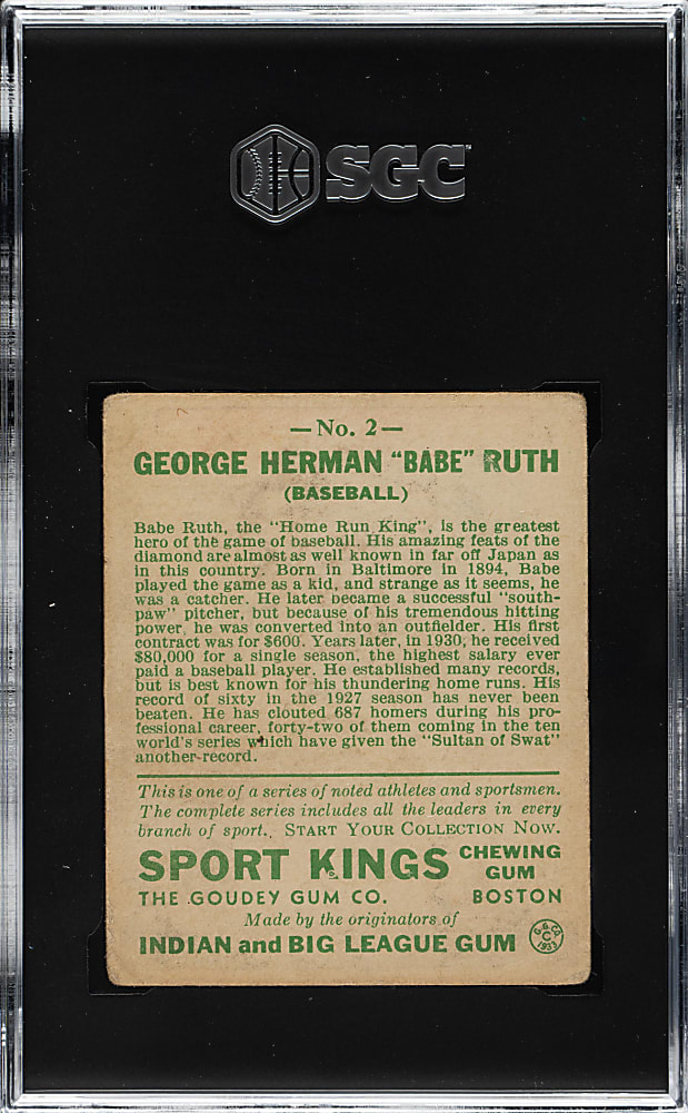 1933 R338 Sport Kings #2 Babe Ruth SGC VG 3