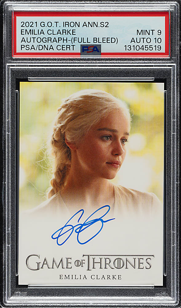 2021 Game of Thrones Iron Anniversary Second Series Autographs Emilia Clarke Full Bleed PSA MINT 9 with GEM MINT 10 Signature