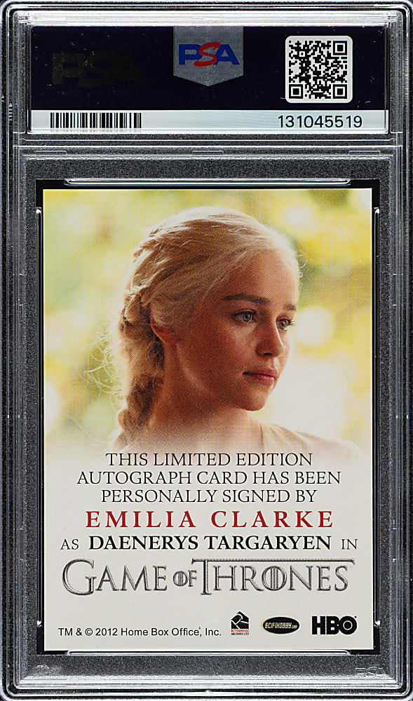 2021 Game of Thrones Iron Anniversary Second Series Autographs Emilia Clarke Full Bleed PSA MINT 9 with GEM MINT 10 Signature