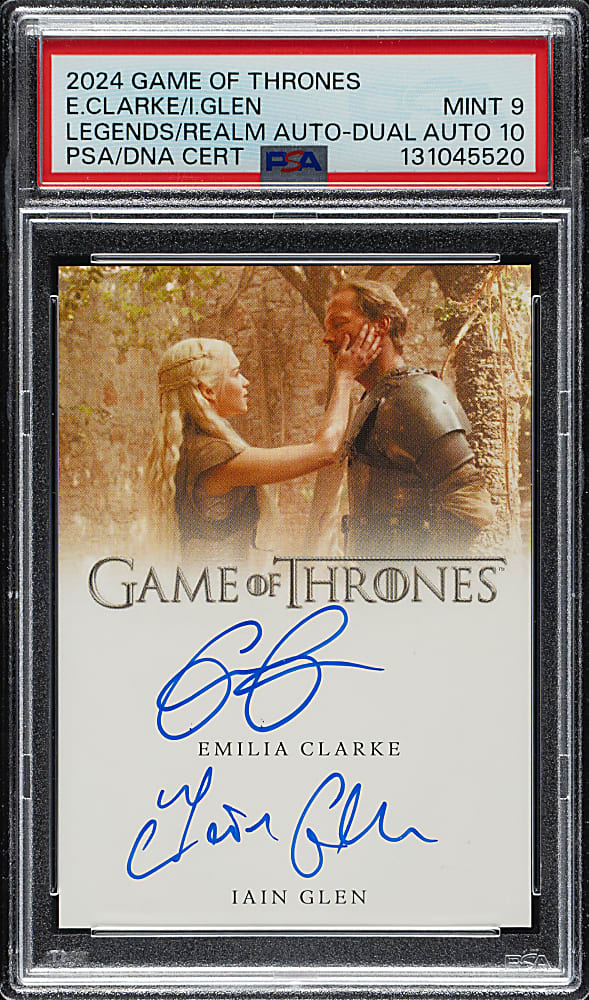 2024 Game of Thrones Legends of the Realm Autographs Emilia Clarke/Iain Glen PSA MINT 9 with GEM MINT 10 Signature