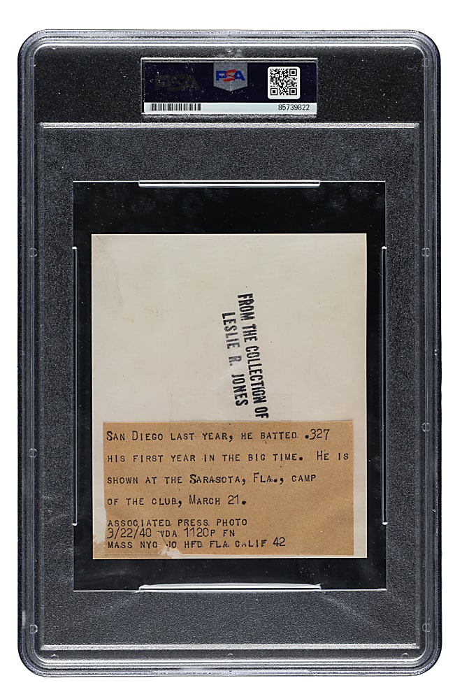 1940 Ted Williams Original Associated Press Photograph PSA/DNA Type I