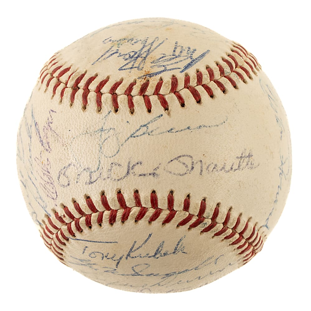 1960 New York Yankees American League Champions Team-Signed Baseball with Roger Maris and Yogi Berra - JSA