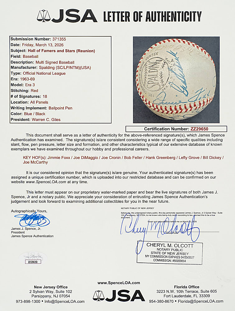 1939 American League All-Star Team-Signed Reunion Baseball with DiMaggio, Foxx, and Greenberg - JSA