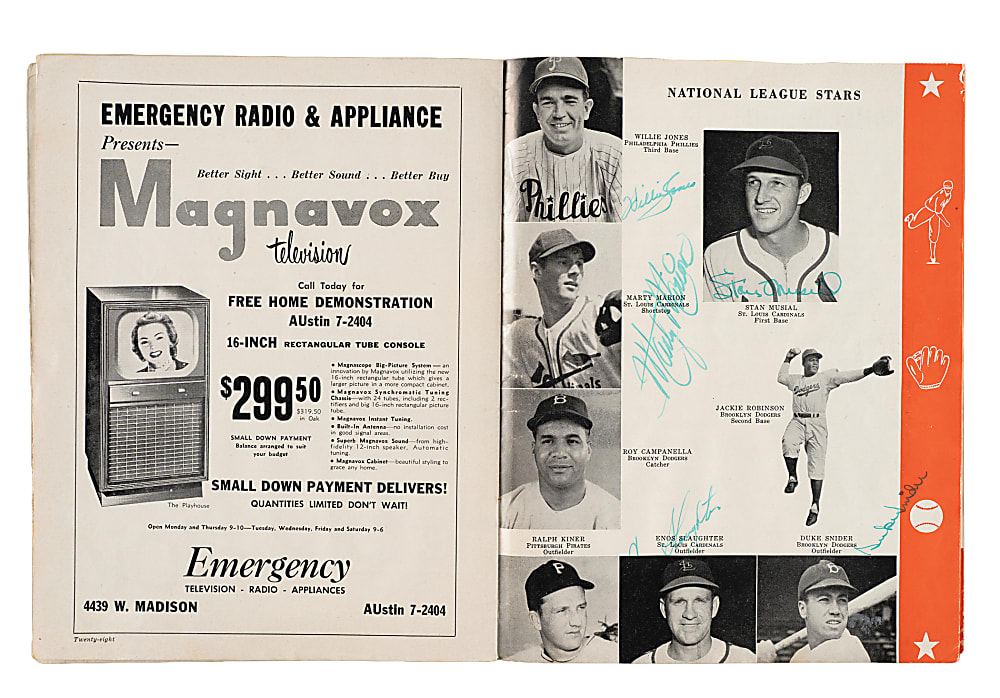 1950 All-Star Game Multi-Signed Program (50 Signatures) with DiMaggio, Stengel, Doby, and Hodges - JSA