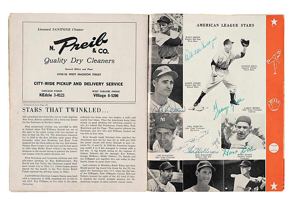 1950 All-Star Game Multi-Signed Program (50 Signatures) with DiMaggio, Stengel, Doby, and Hodges - JSA