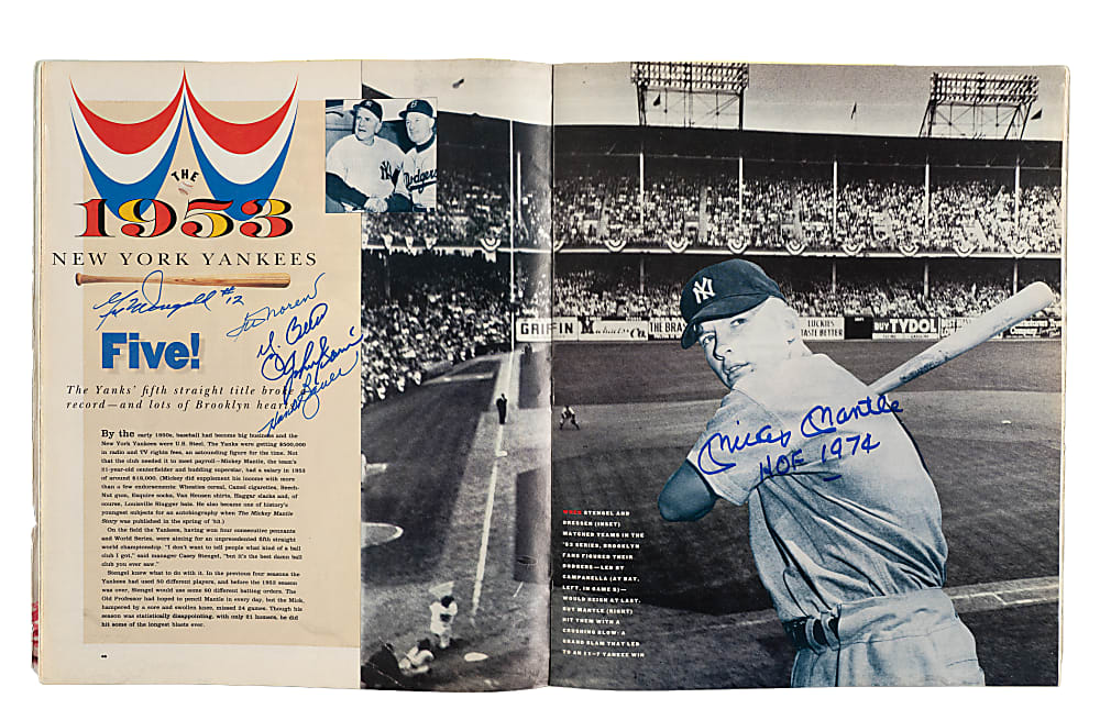 1991 "Sports Illustrated Presents Baseball's 20 Greatest Teams of All Time" Multi-Signed Magazine (98 Signatures) with Mantle "HOF 1974" Inscription, Mays, and DiMaggio - JSA
