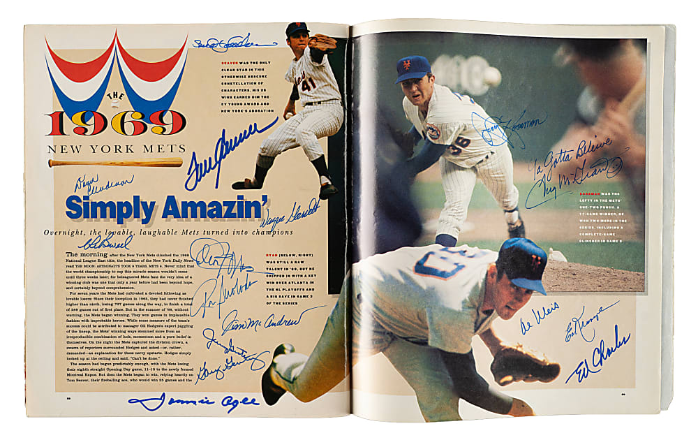 1991 "Sports Illustrated Presents Baseball's 20 Greatest Teams of All Time" Multi-Signed Magazine (98 Signatures) with Mantle "HOF 1974" Inscription, Mays, and DiMaggio - JSA