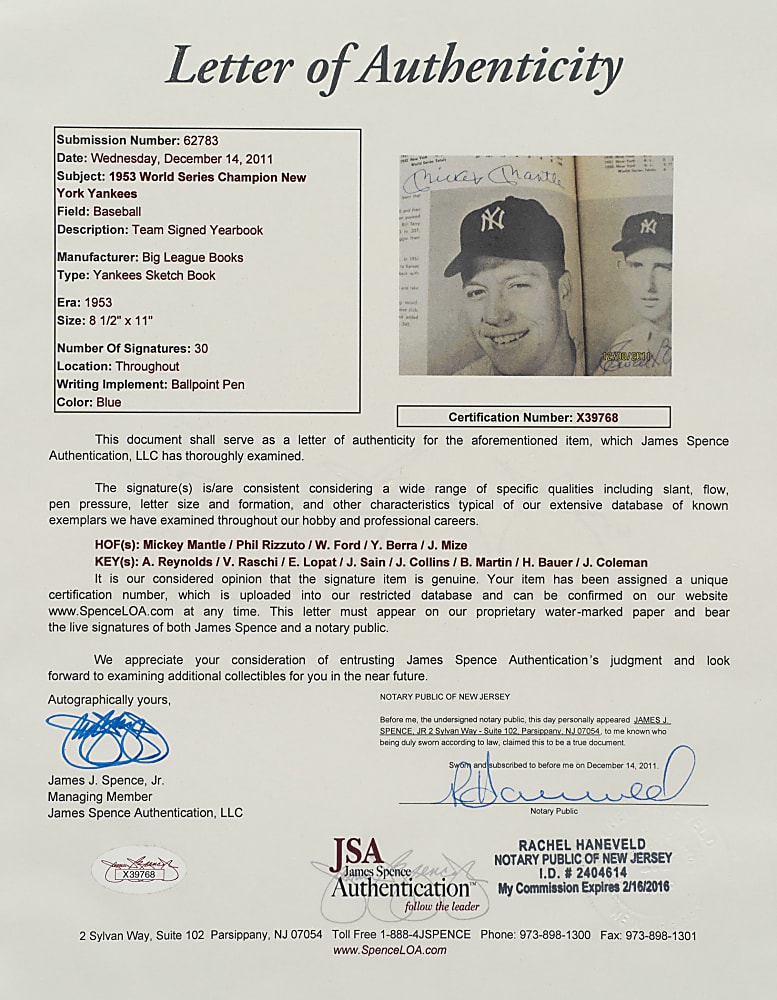 1953 New York Yankees Multi-Signed Sketch Book with Mantle, Berra, and Martin - JSA