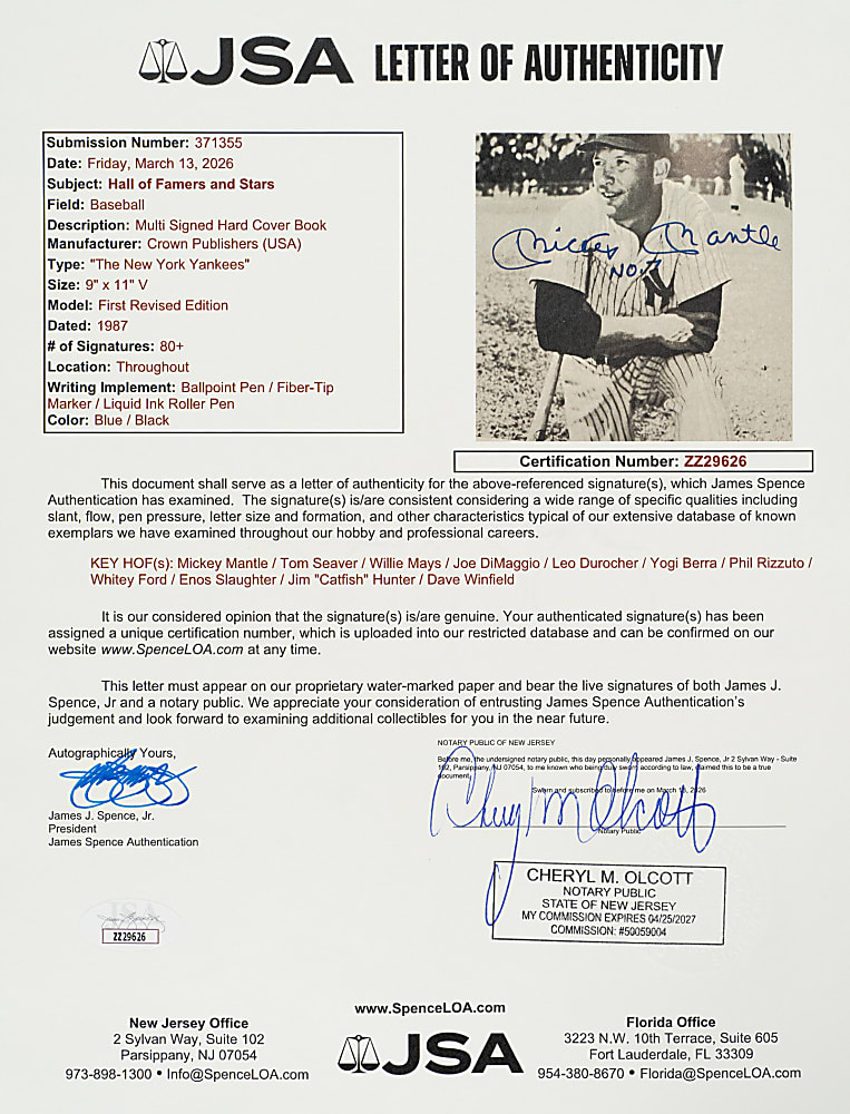 1987 "The New York Yankees: An Illustrated History" Multi-Signed Book with DiMaggio, Mantle, Mays, and Seaver - JSA