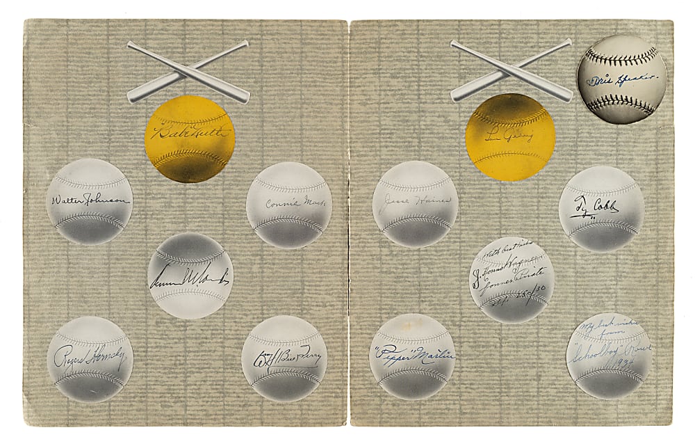 Hall of Famers and Stars Multi-Signed Baseball Display with Gehrig, Wagner, Cobb, Johnson, and Speaker - JSA