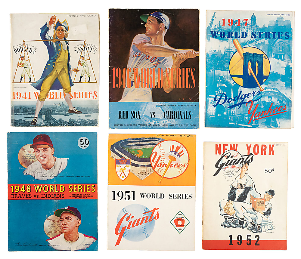 1941 to 1952 World Series Program Collection (6) Including Two Signed by Hall of Famers