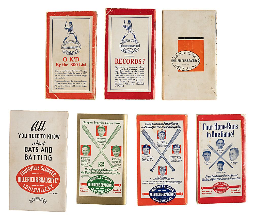 1928 to 1940 The Sporting News Record Book and Hillerich & Bradsby Famous Sluggers Book Collection (7) Including Gehrig, Foxx, and Ott on Covers