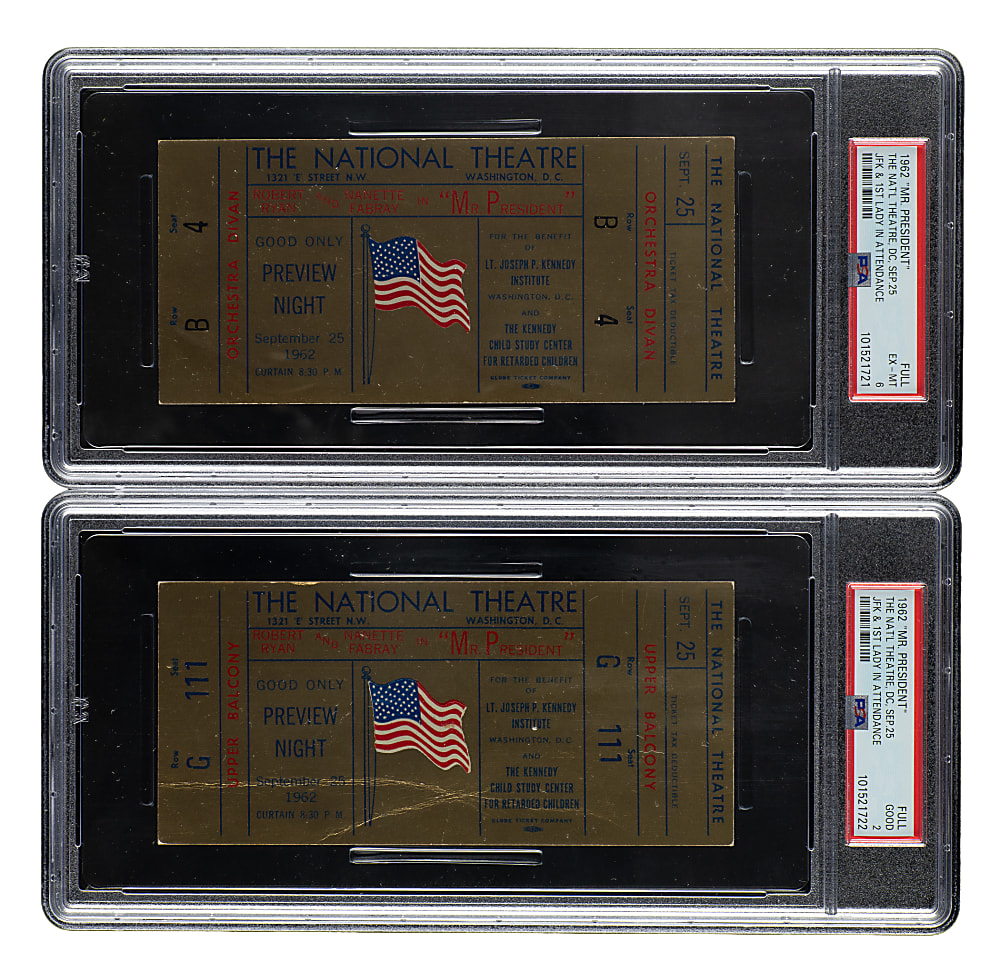 September 25, 1962 The National Theatre "Mr. President" Full Ticket PSA-Graded Pair - JFK and First Lady in Attendance