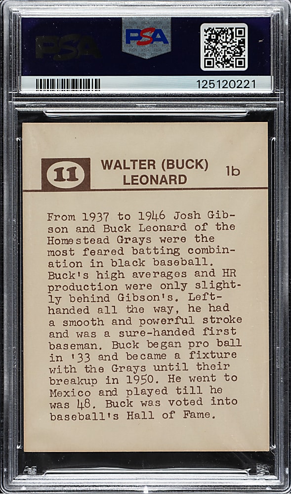 Signed 1974 Laughlin Old-Time Black Stars #11 Buck Leonard PSA/DNA MINT 9