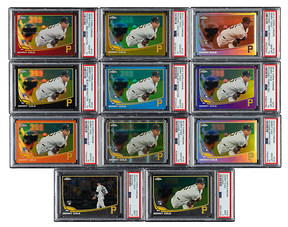 2013 Topps Chrome #210 Gerrit Cole Rookie Rainbow PSA-Graded Collection (15) Including 1/1 Superfractor