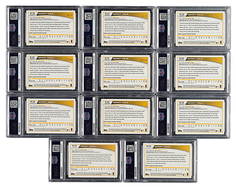 2013 Topps Chrome #210 Gerrit Cole Rookie Rainbow PSA-Graded Collection (15) Including 1/1 Superfractor