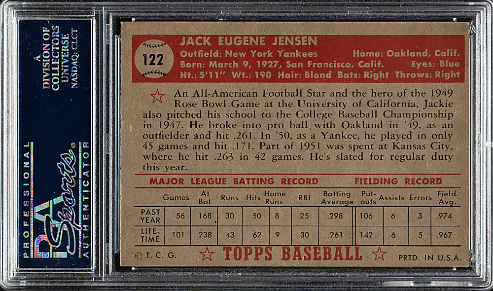 1952 Topps #122 Jack Jensen PSA NM-MT+ 8.5