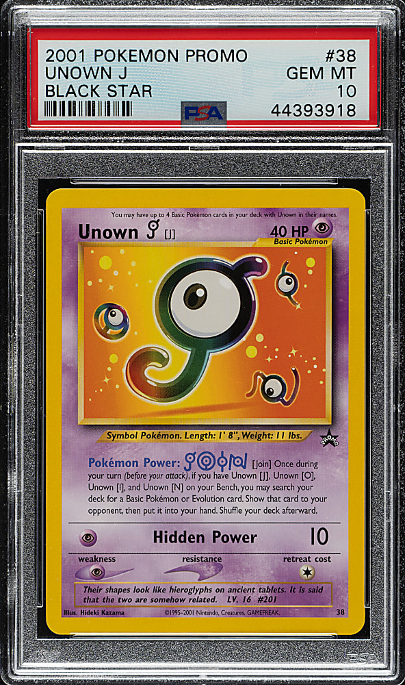 2001 Pokemon Black Star Promo #38 Unown J PSA GEM MINT 10