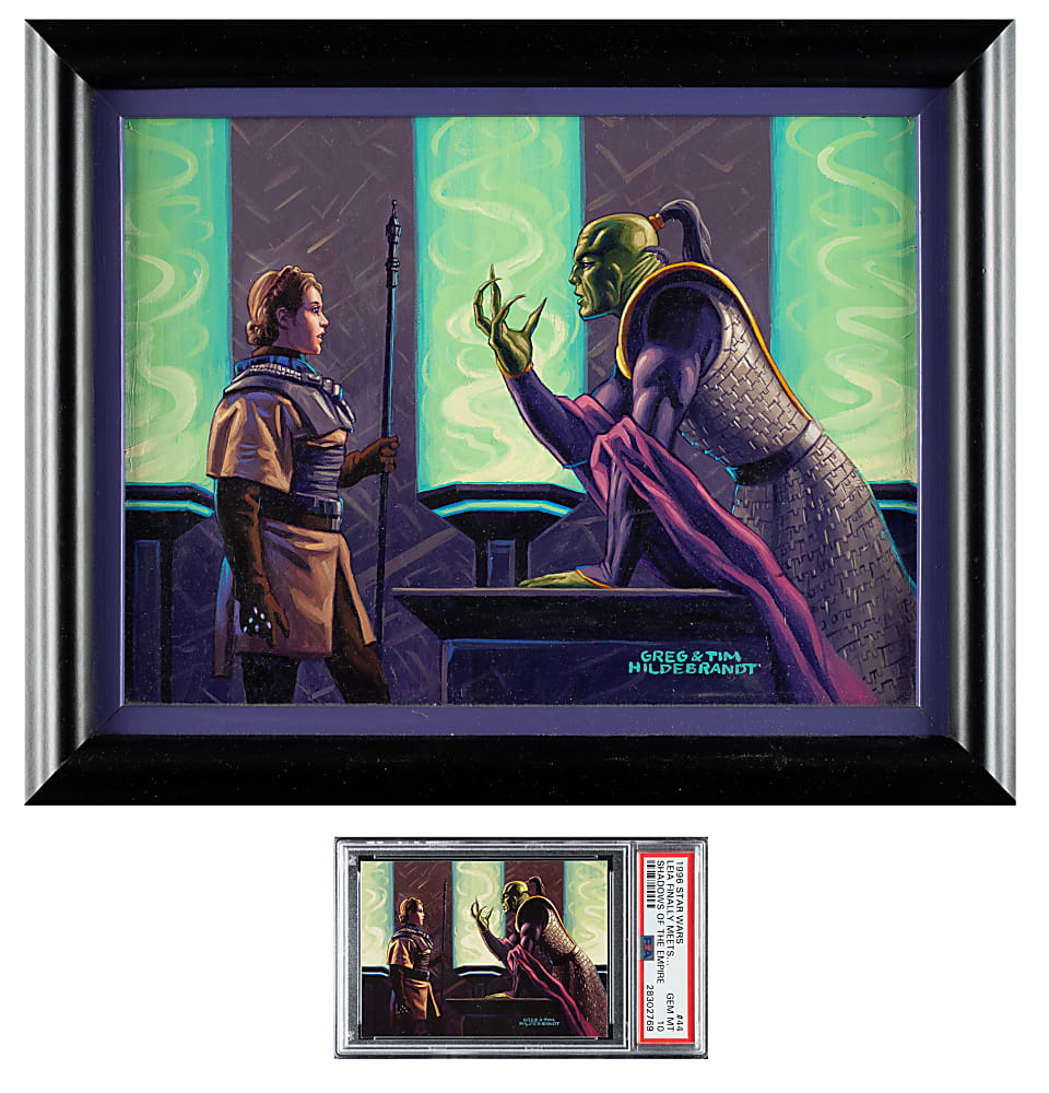 1996 Topps "Star Wars" Shadows of the Empire #44 Leia Finally Meets Xizor Original Artwork by Tim and Greg Hildebrandt Plus PSA GEM MINT 10 Card