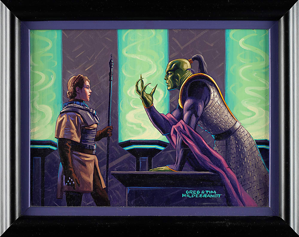 1996 Topps "Star Wars" Shadows of the Empire #44 Leia Finally Meets Xizor Original Artwork by Tim and Greg Hildebrandt Plus PSA GEM MINT 10 Card