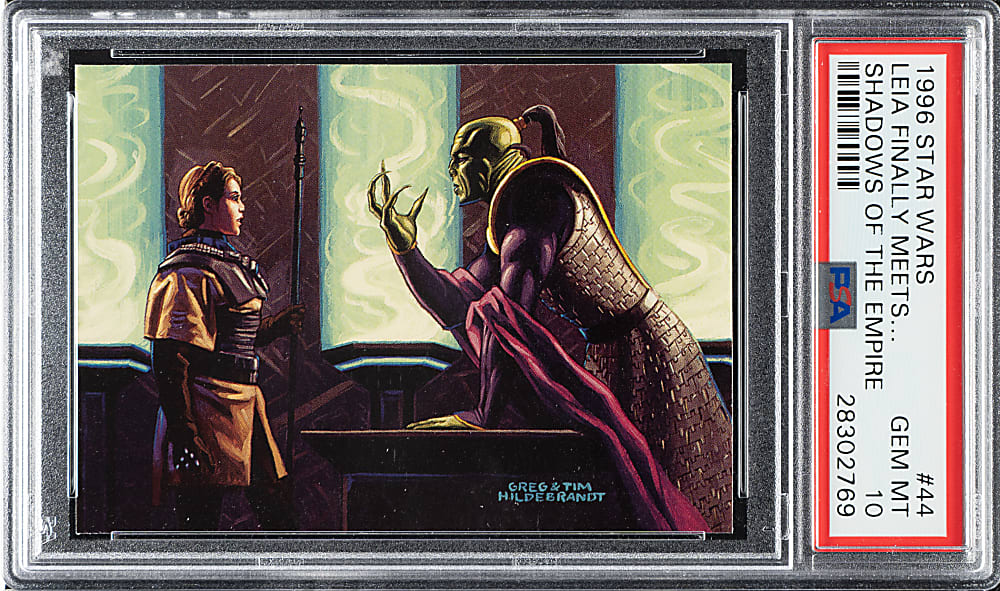 1996 Topps "Star Wars" Shadows of the Empire #44 Leia Finally Meets Xizor Original Artwork by Tim and Greg Hildebrandt Plus PSA GEM MINT 10 Card
