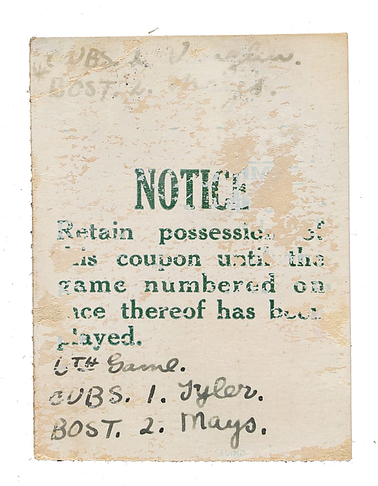 1918 Chicago Cubs (vs. Boston Red Sox) World Series Game 3 Ticket Stub