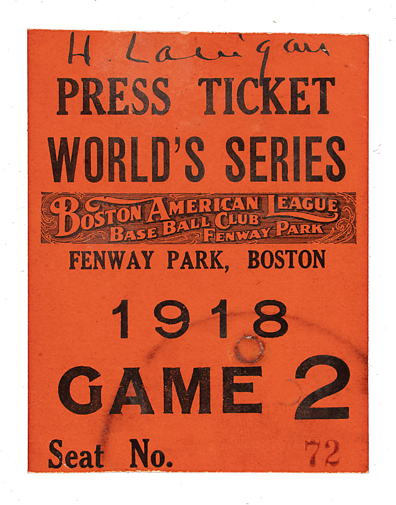 1918 Boston Red Sox (vs. Chicago Cubs) World Series Game 5 Press Ticket Stub