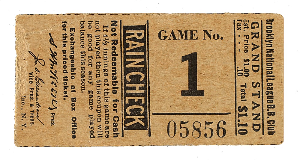 Circa 1930s Brooklyn Dodgers Opening Day Ticket Stub